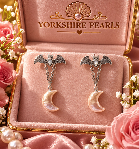 Bat Stud Moon Pearl Earrings