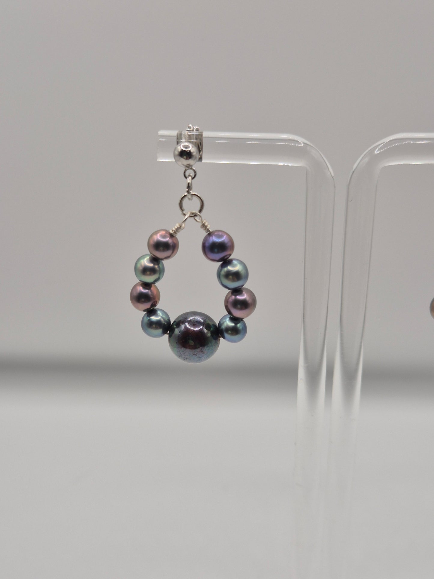 Midnight Peacock Oval Stud Pearl Earrings