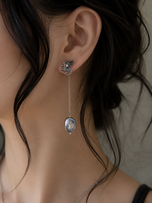 Petite Dragon Earrings with Removable Pearl Dangle
