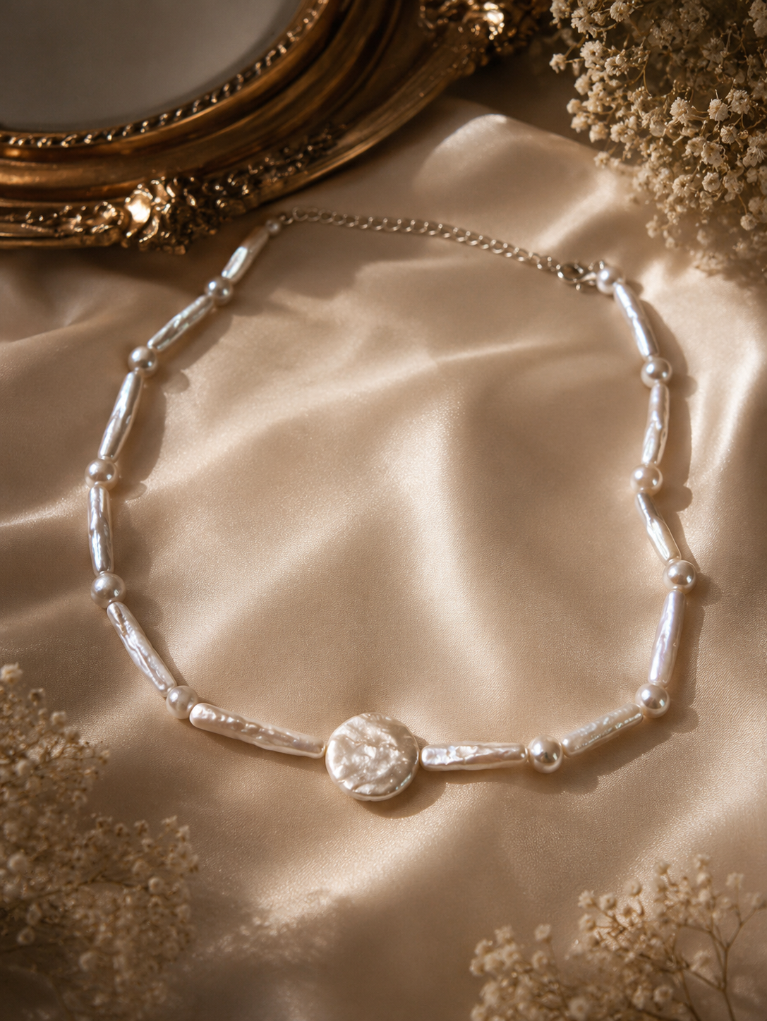 Irredescent Multiple Shaped Pearl Necklace