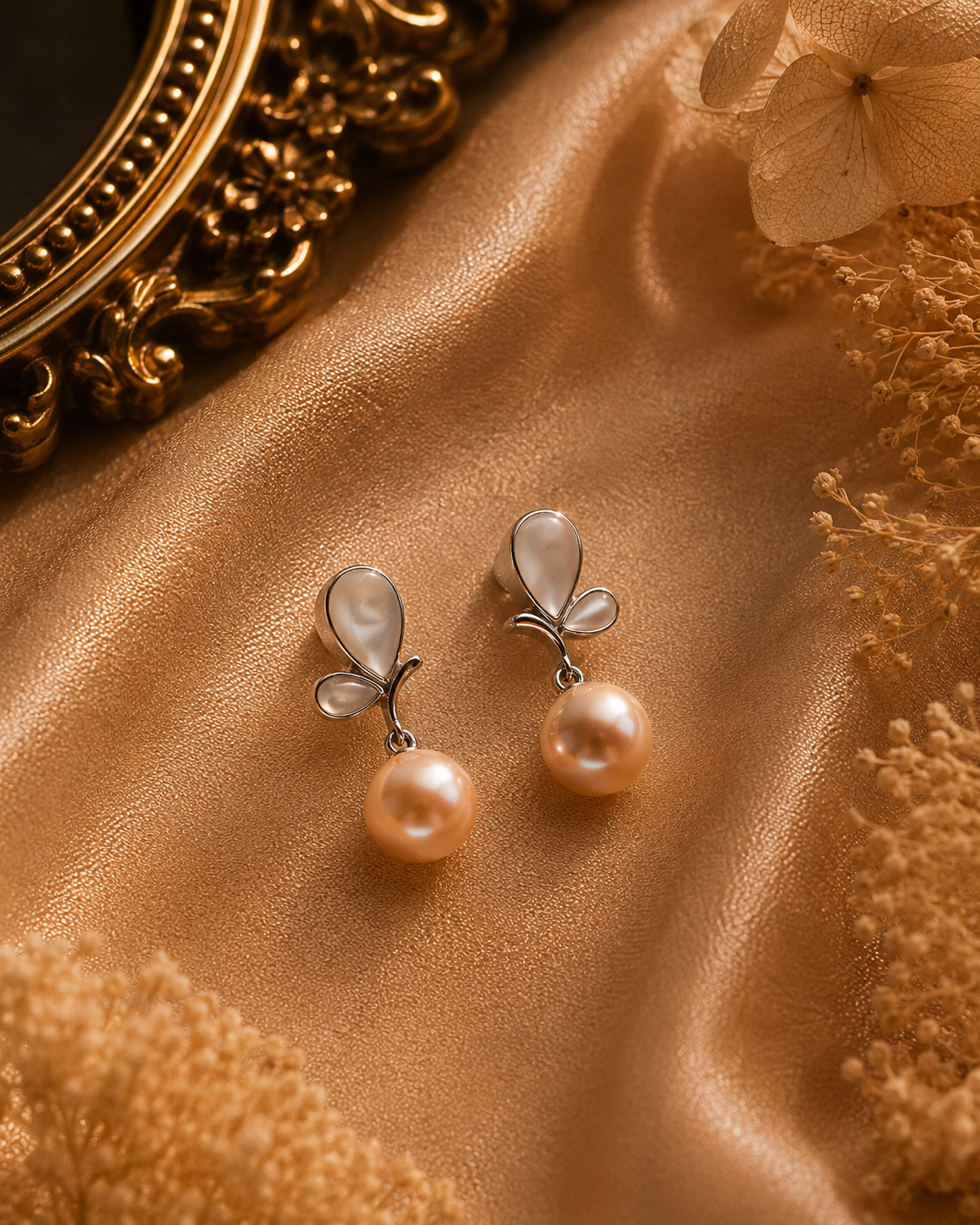 Opal Butterfly Pearl Drop Studs