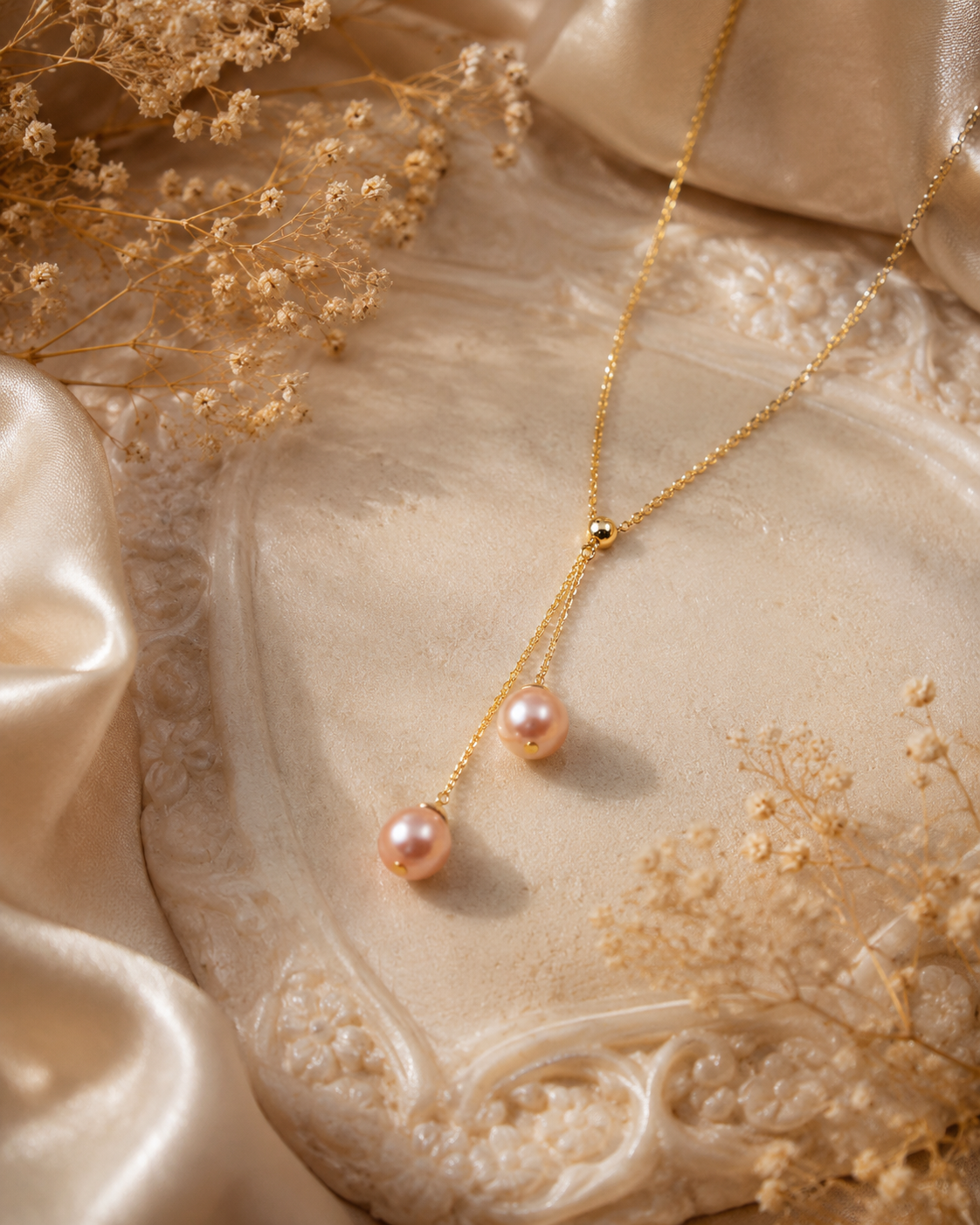 Double Edison Pearl Drop Adjustable Necklace - Sterling Silver