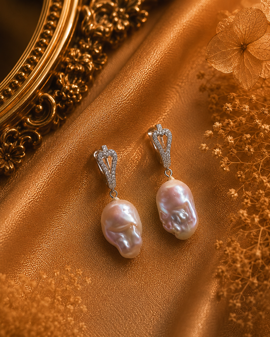 King Pearl Heart Hoop Earrings