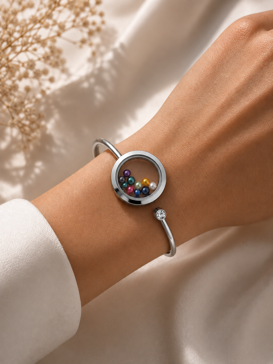 Bangle Locket with Mini Rainbow Pearls