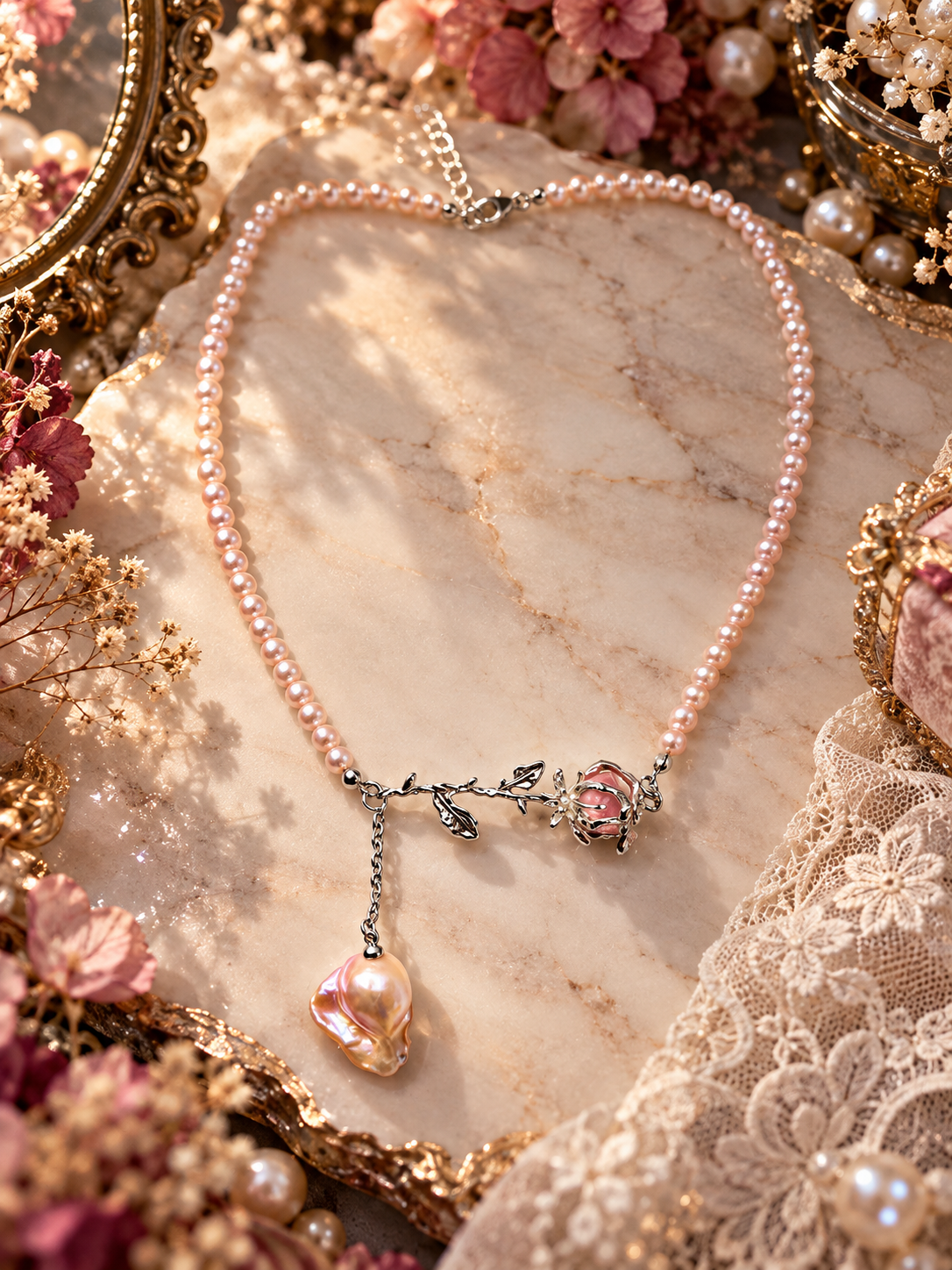 Romantic Rose Pink Blush Pearl Necklace