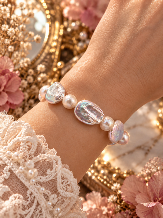 Pearlescent Oval Multiple Pearl Stretch Bracelet