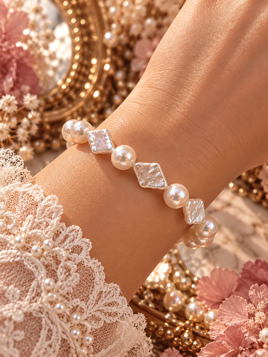 Delicate Diamond Multiple Pearl Stretch Bracelet