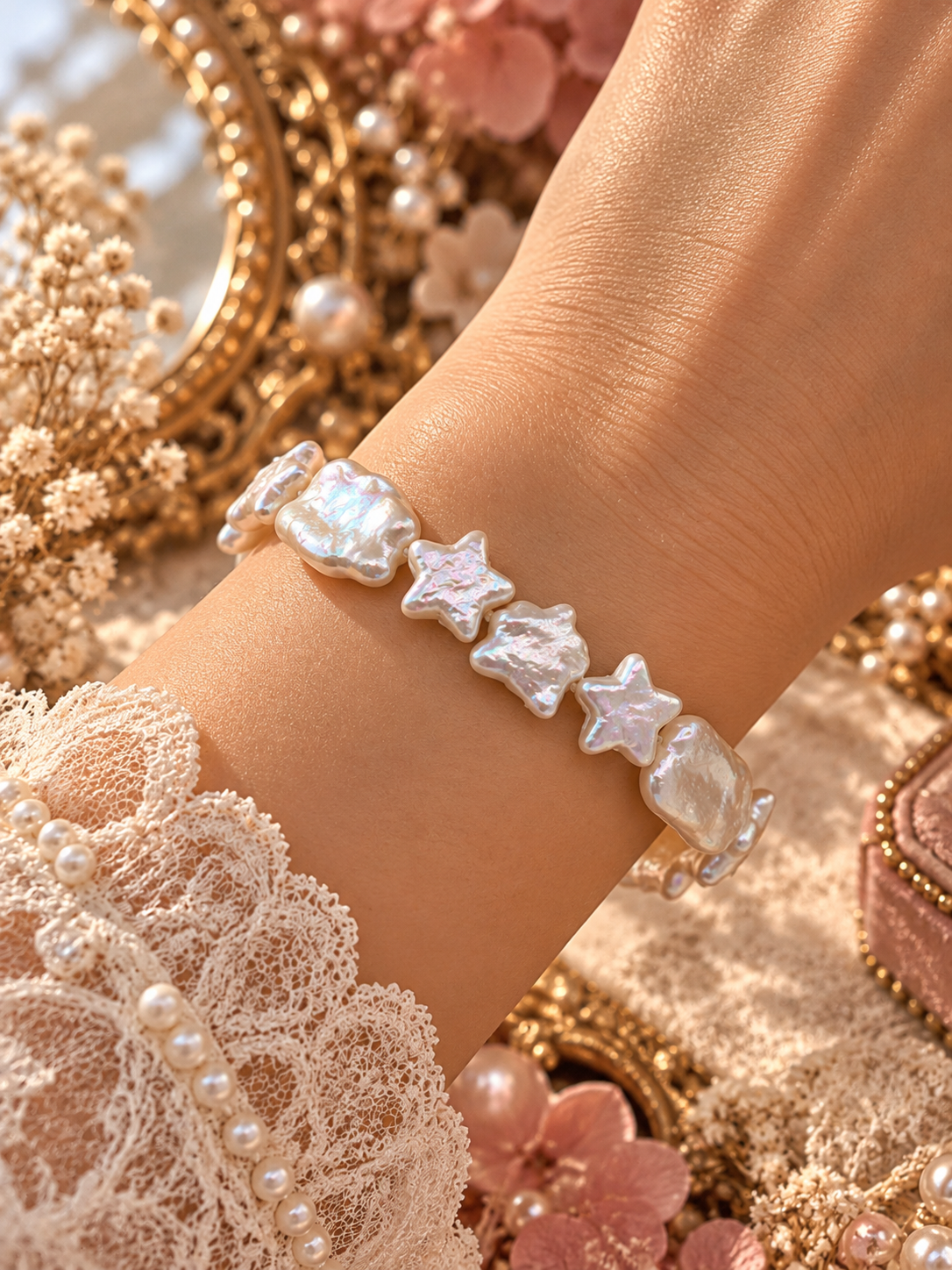 Shimmering Star Stretch Pearl Bracelet