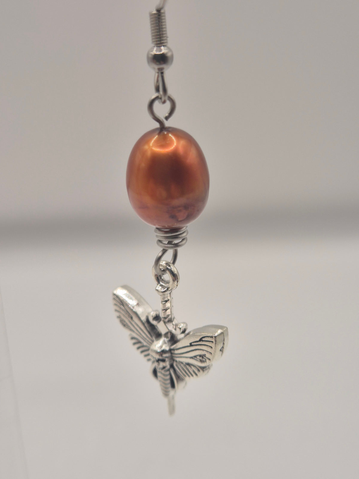 Death Moth Earrings with Burnt Orange Baroque Pearls