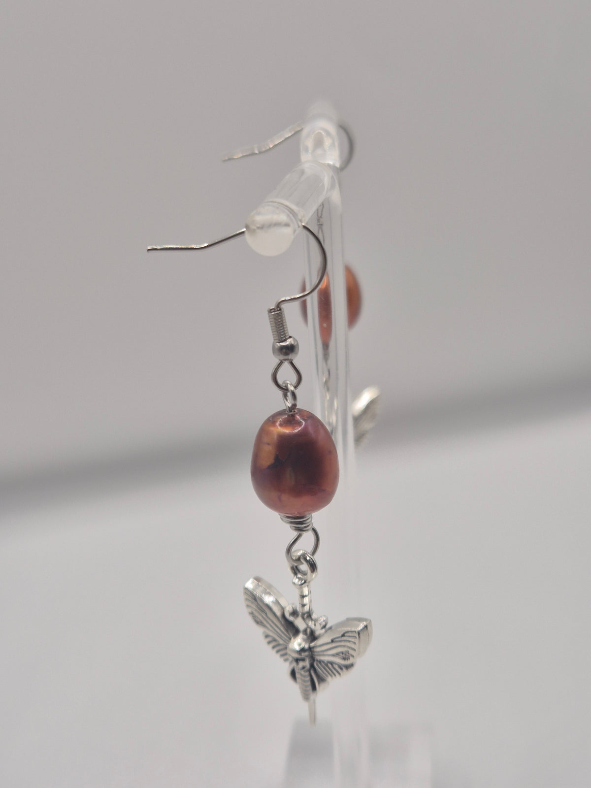 Death Moth Earrings with Burnt Orange Baroque Pearls