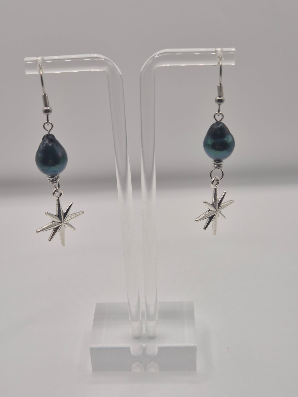 Starfall Black Peacock Pearl Earrings