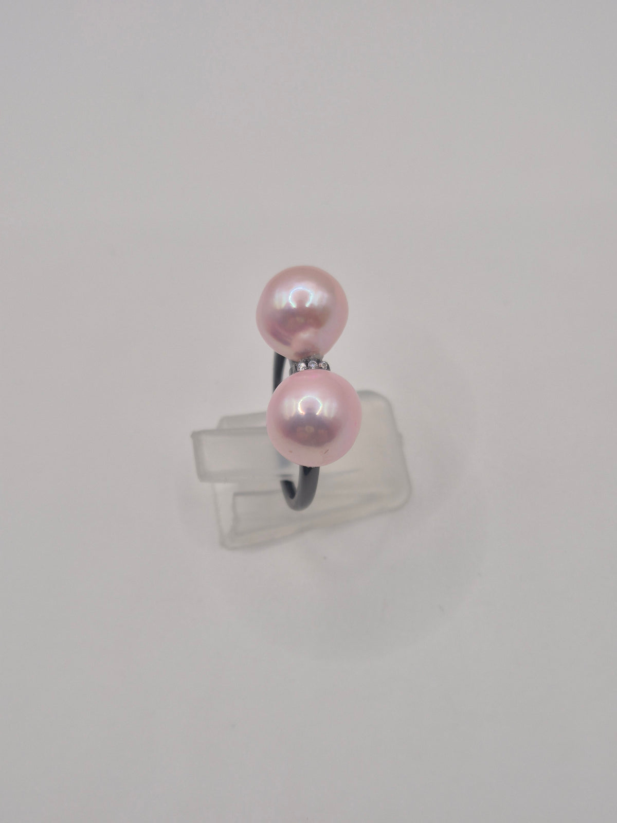 Double Pink Edison Pearl Black Band Ring