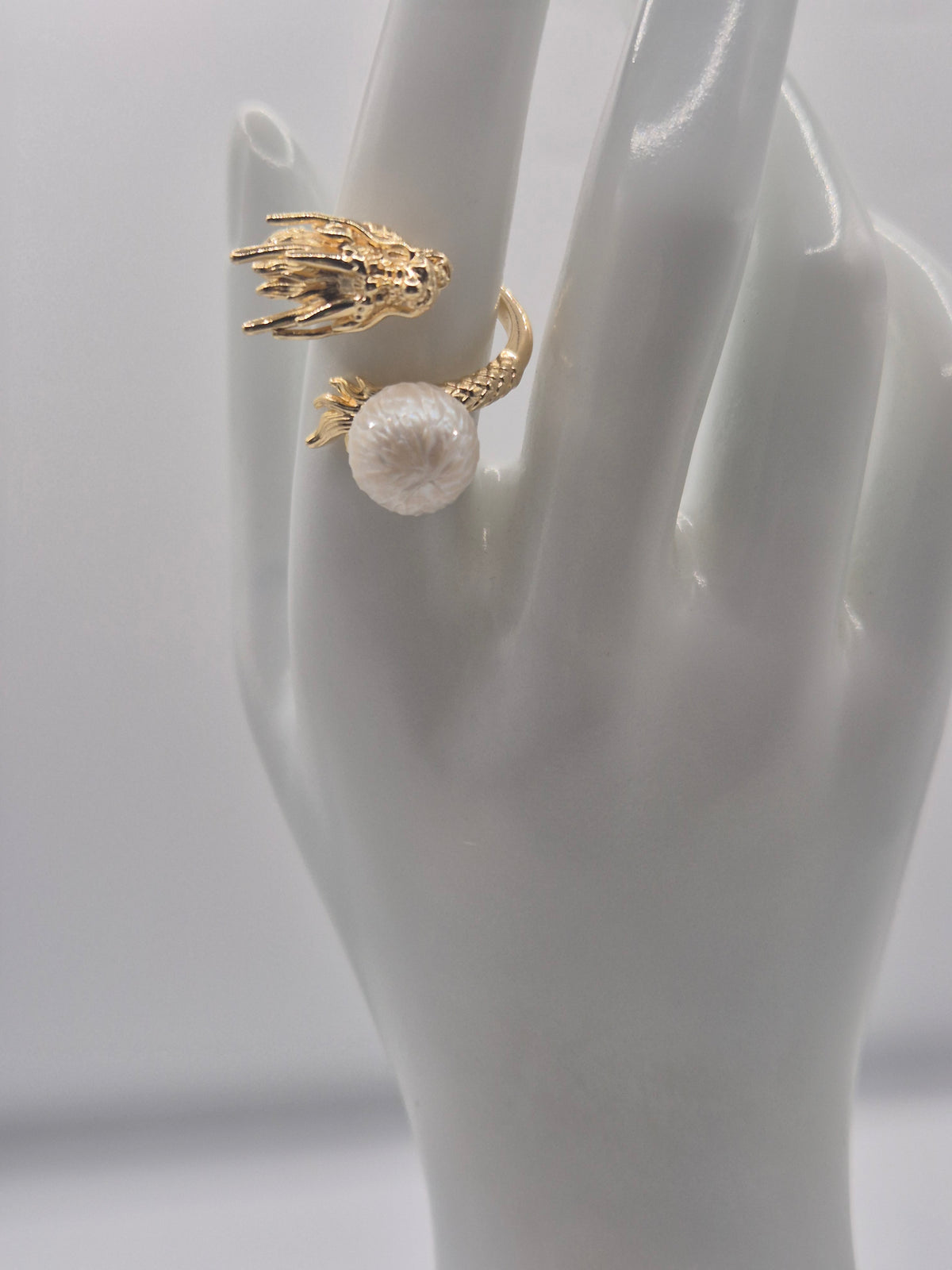 Golden Dragon with Carved Edison Pearl Ring