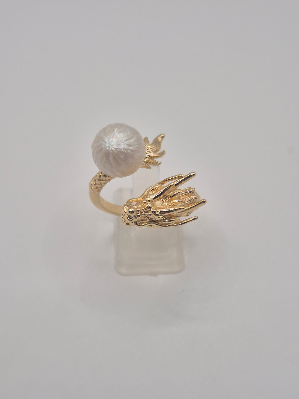 Golden Dragon with Carved Edison Pearl Ring
