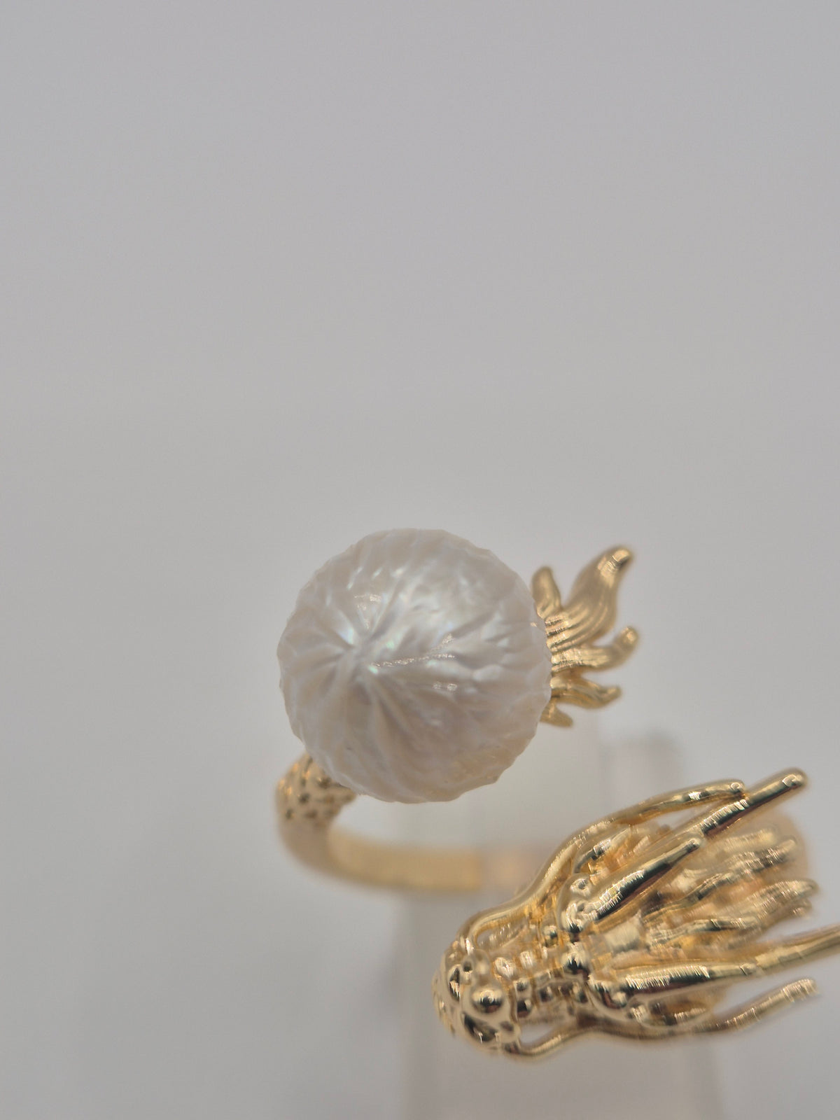 Golden Dragon with Carved Edison Pearl Ring