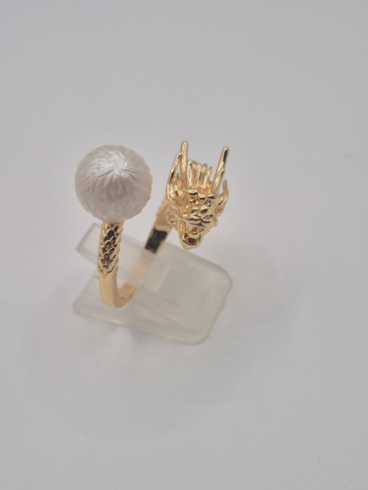 Golden Dragon with Carved Edison Pearl Ring