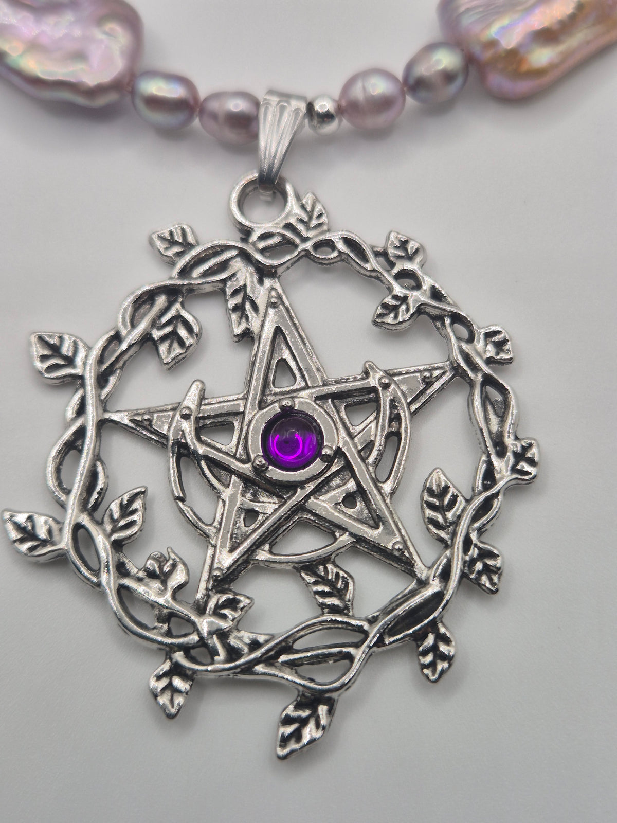 Purple Pearl Pentagram Pendant Necklace