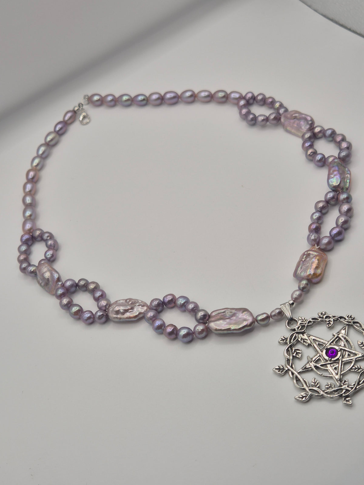 Purple Pearl Pentagram Pendant Necklace