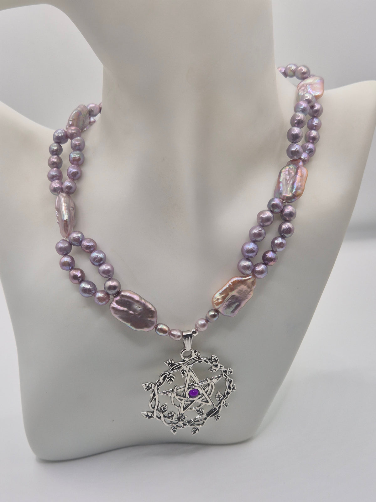 Purple Pearl Pentagram Pendant Necklace