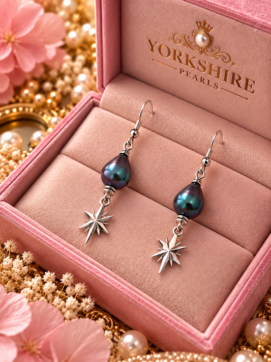Starfall Black Peacock Pearl Earrings