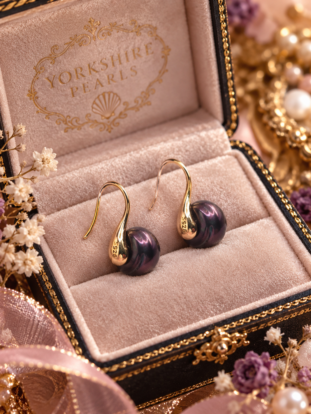 Large Button Pearl Golden Hook Earrings