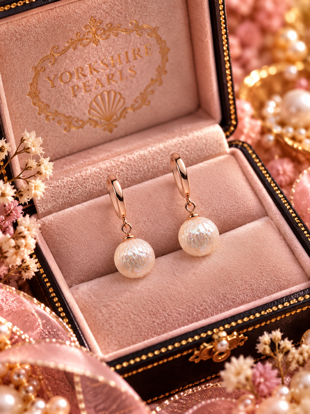 Rose Gold Carved Edison Pearl Earrings