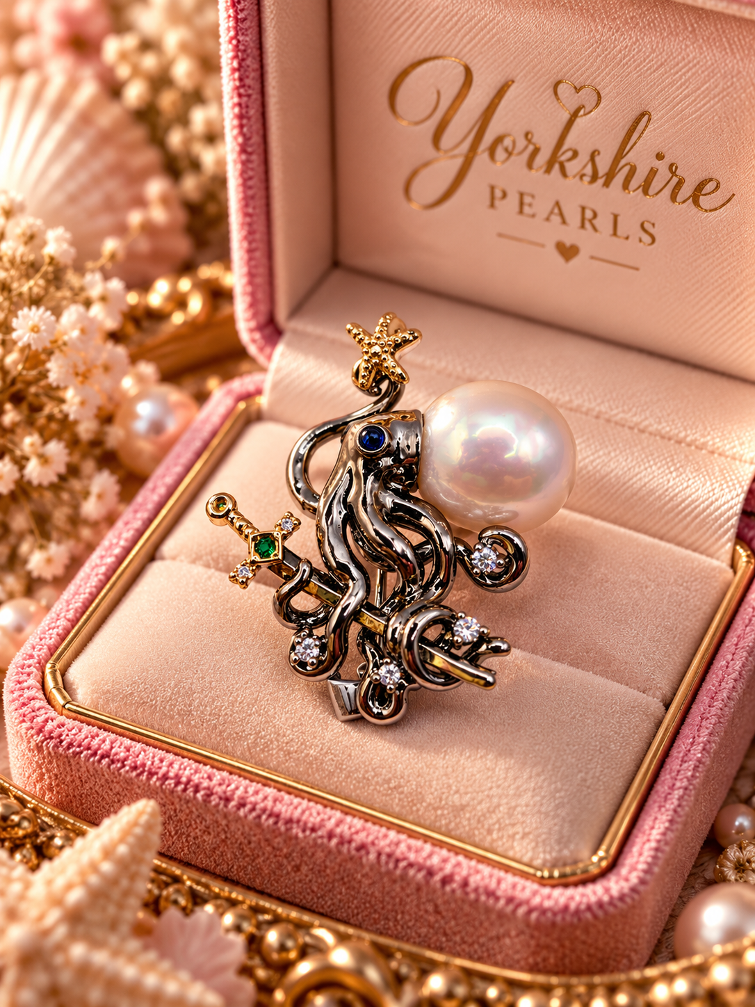 Fighting Octopus Pearl Brooch & Pendant