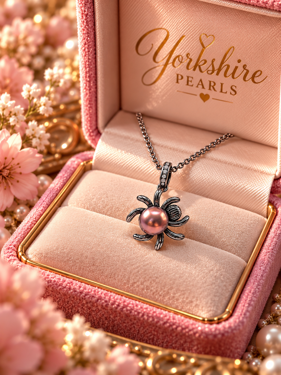 Bronze Pearl Black Spider Pendant