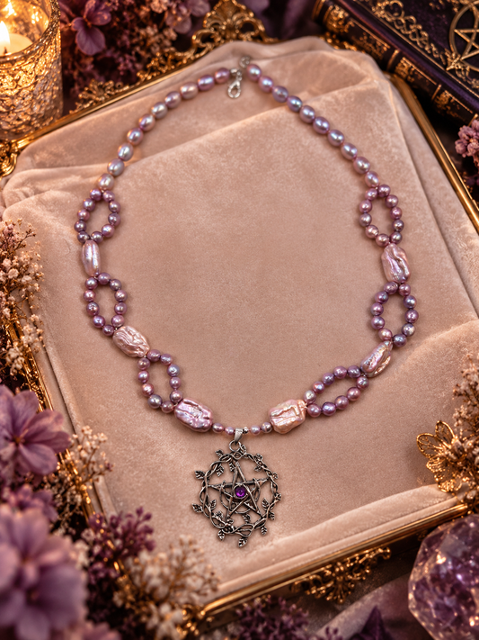 Purple Pearl Pentagram Pendant Necklace