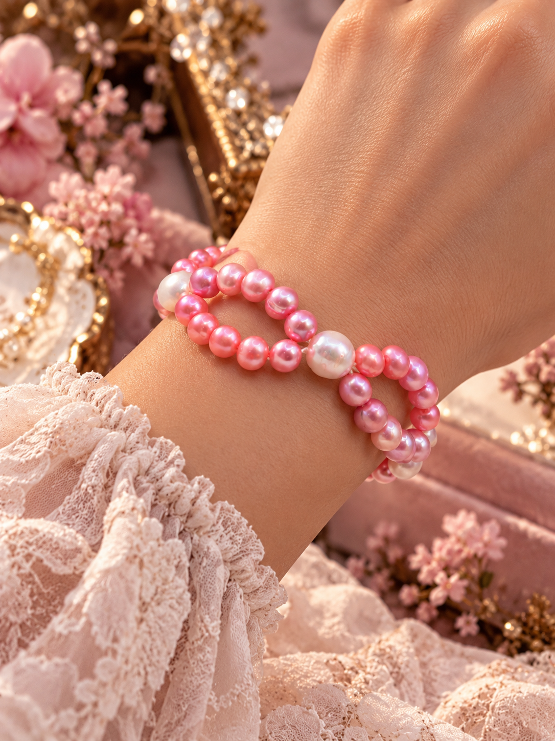 Pink Ribbon Pearl Bracelet