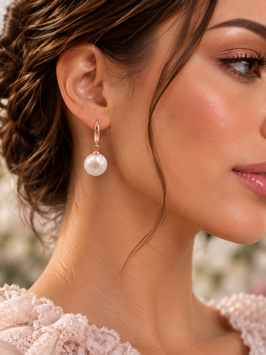 Rose Gold Carved Edison Pearl Earrings