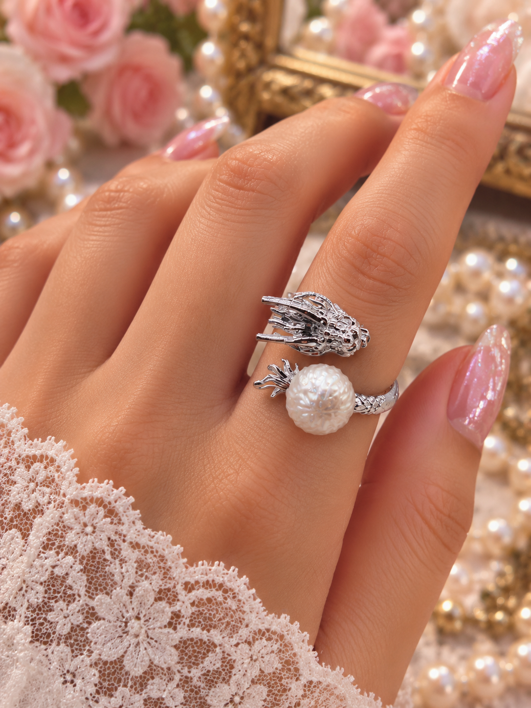 Dragon Ring with Dragon Scale Pearl