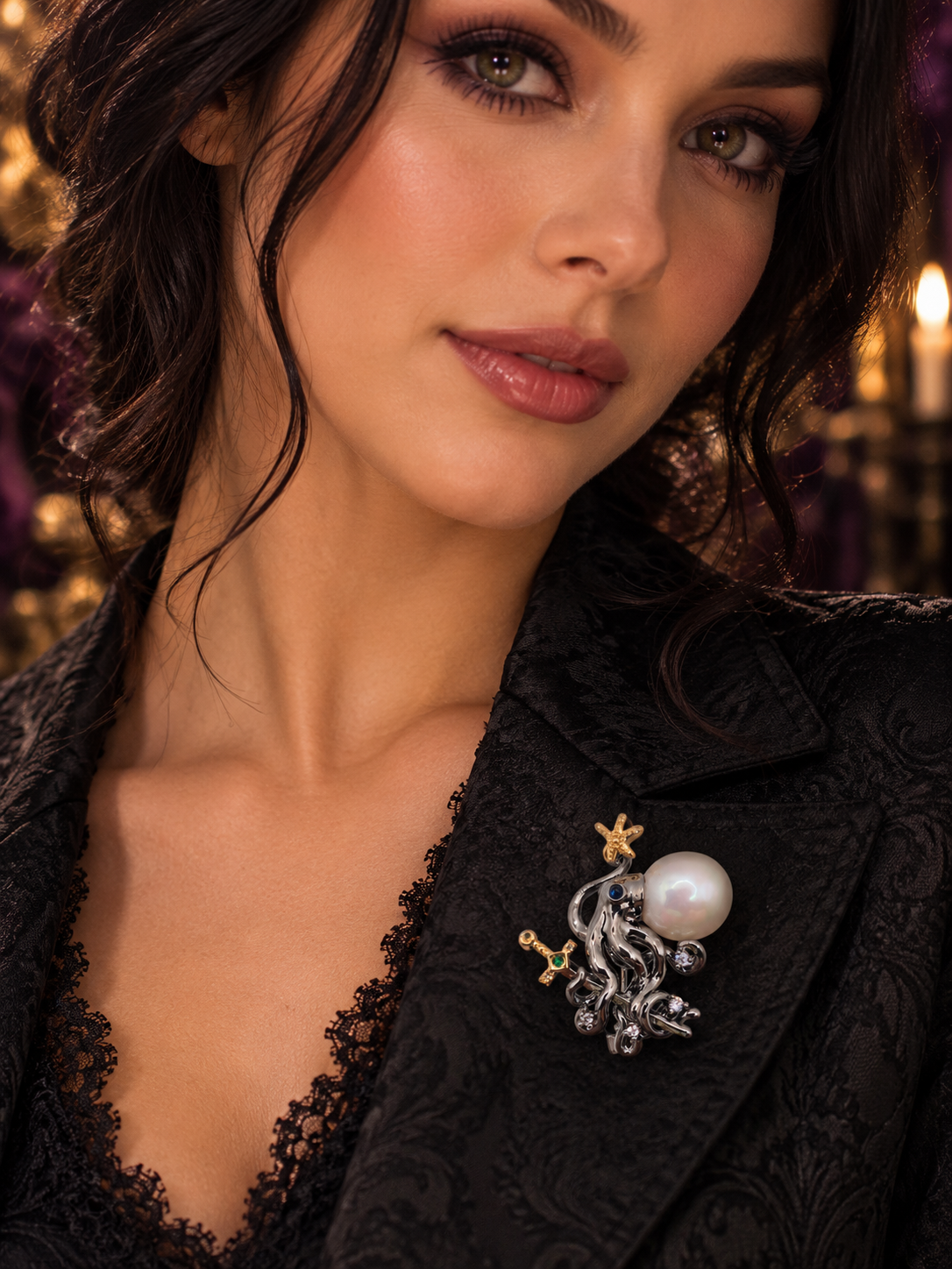 Fighting Octopus Pearl Brooch & Pendant