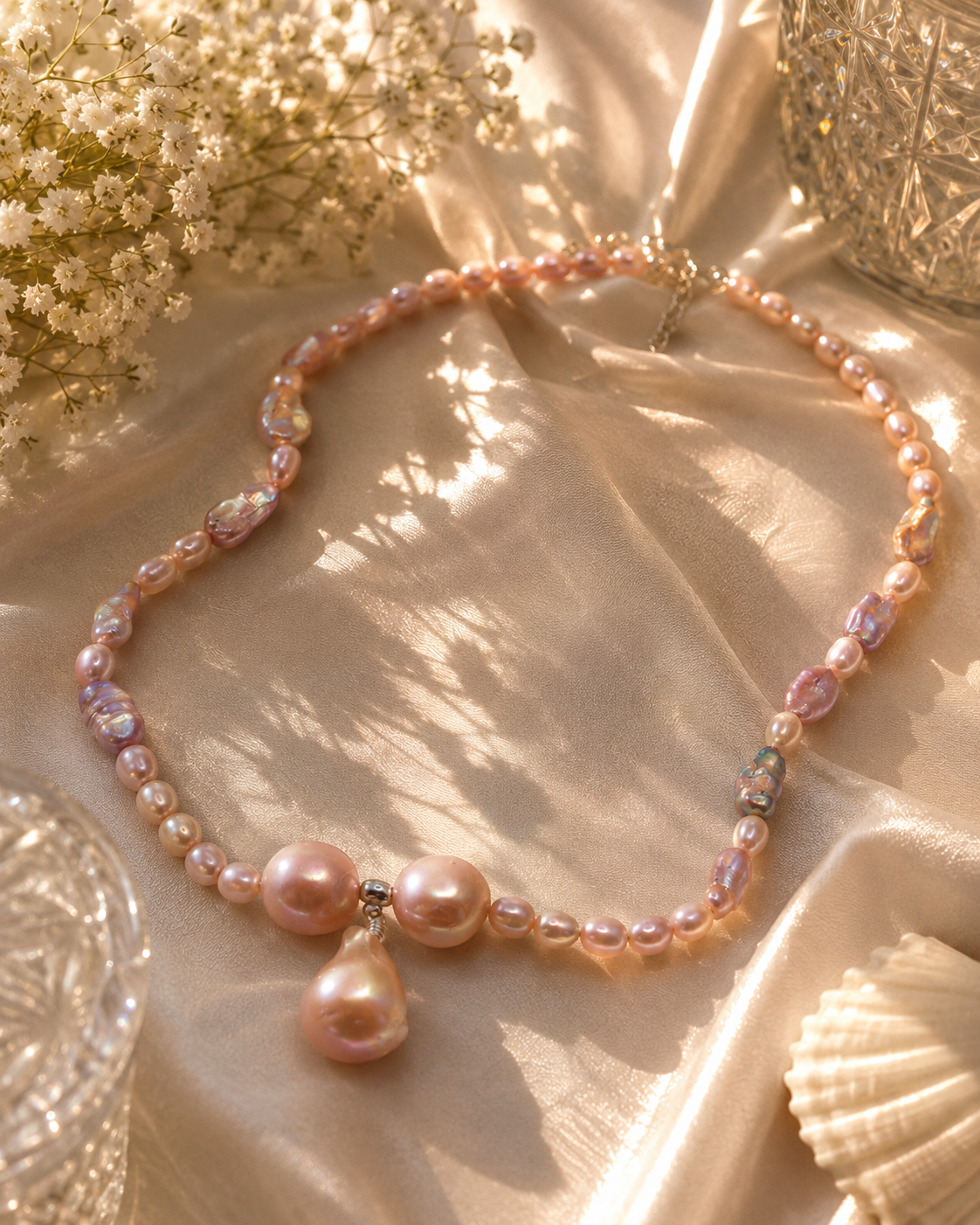 Multiple Pearl Full String Edison Drop Necklace