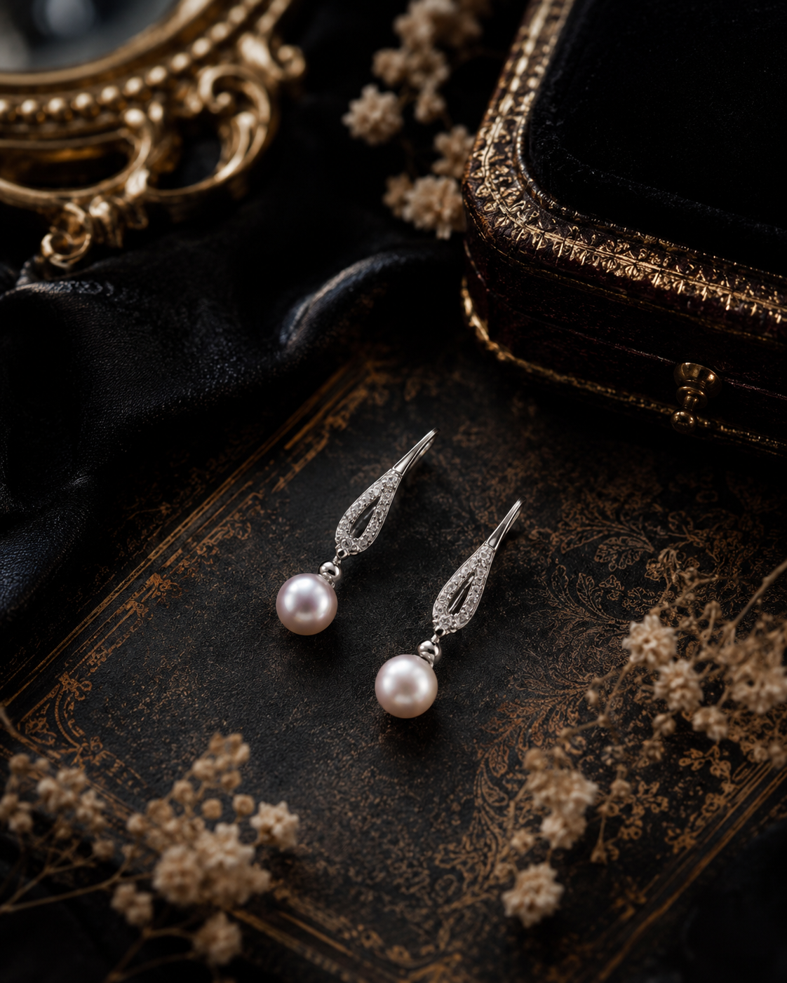 Classic Sparkle Pearl Dangle Earrings
