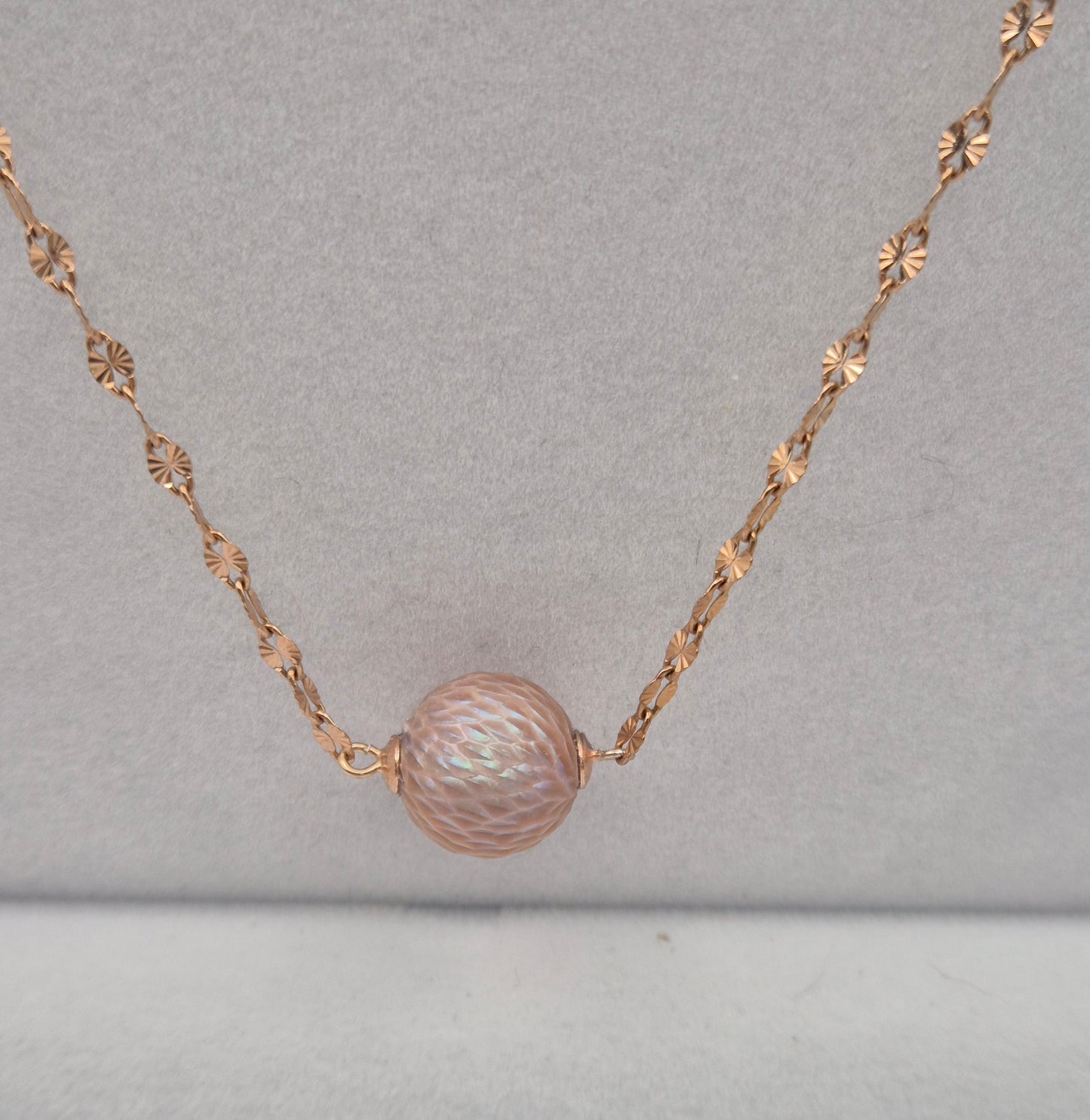 Elegant Rose Gold Floating Pearl Necklace — Carved Edison Pearl