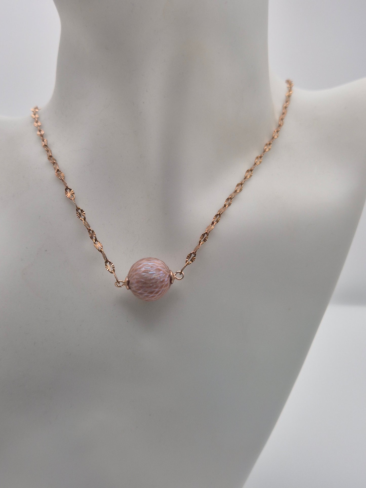 Elegant Rose Gold Floating Pearl Necklace — Carved Edison Pearl