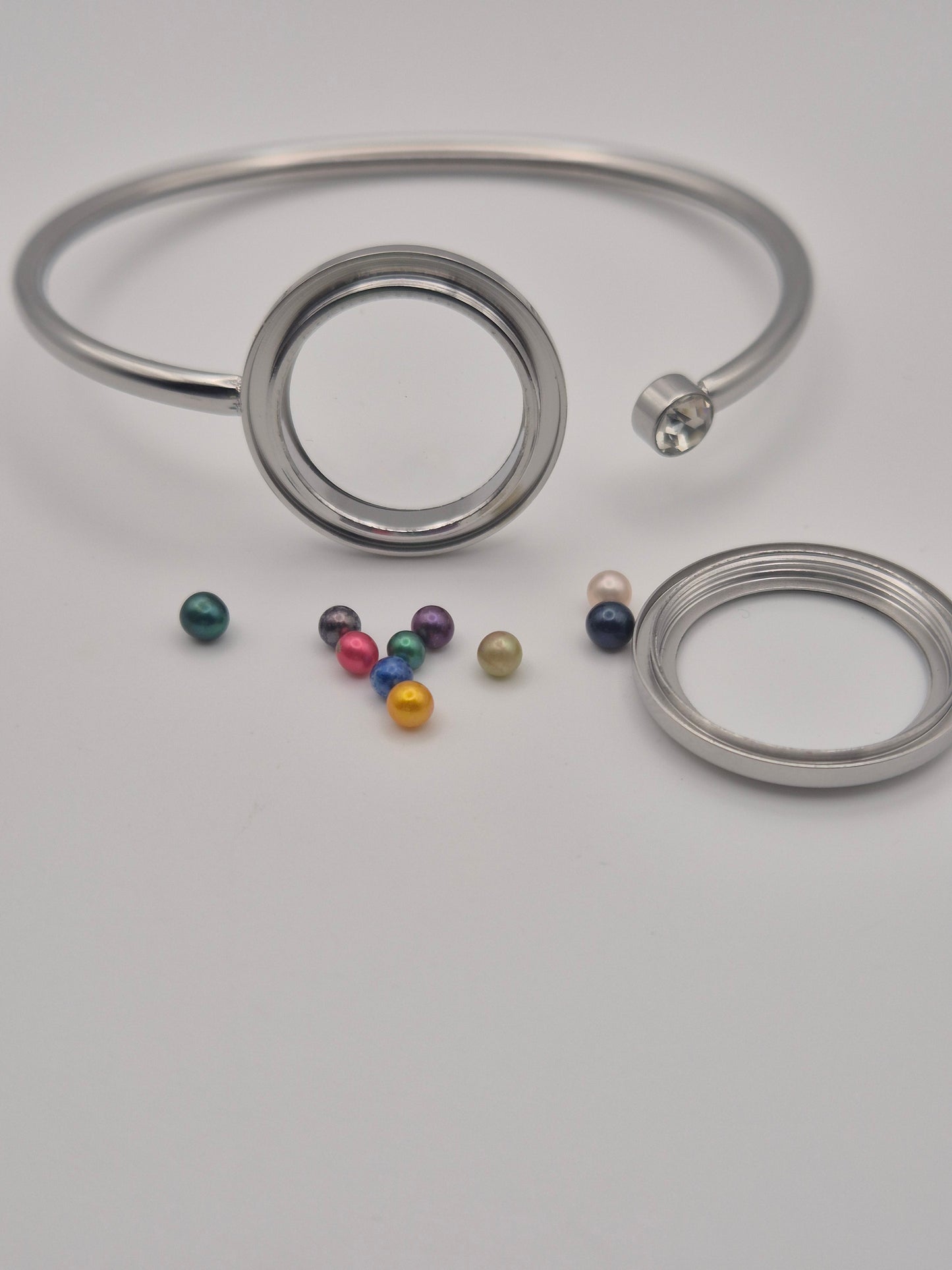 Bangle Locket with Mini Rainbow Pearls