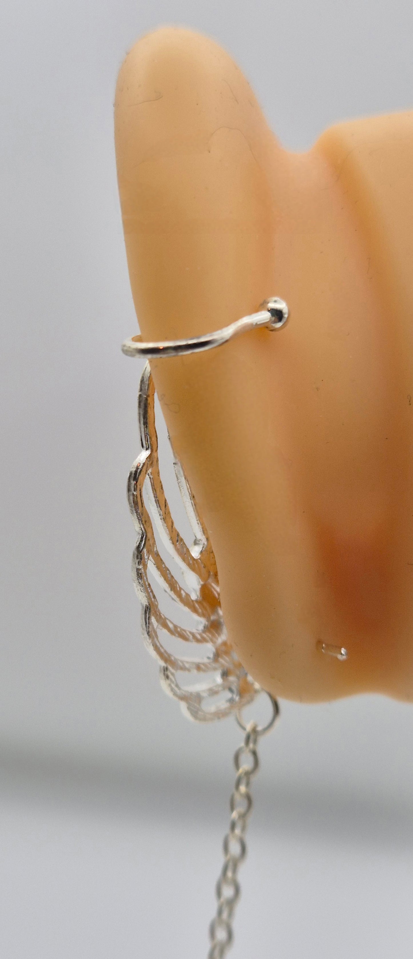 Angel Wing Teardrop Pearl Ear Stud & Cuff — No Second Piercing Needed