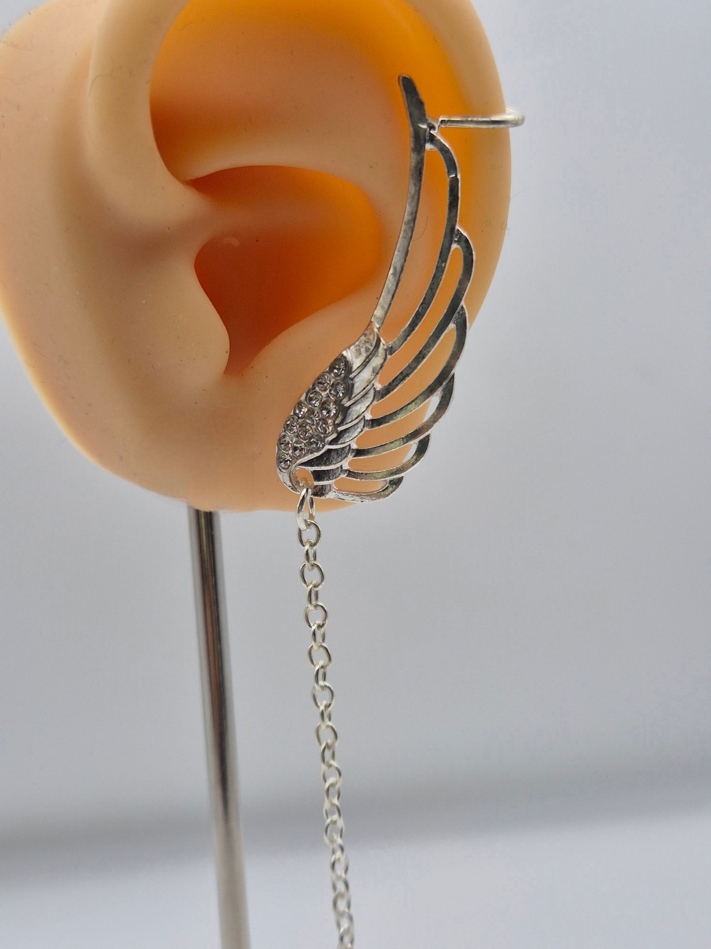 Angel Wing Teardrop Pearl Ear Stud & Cuff — No Second Piercing Needed