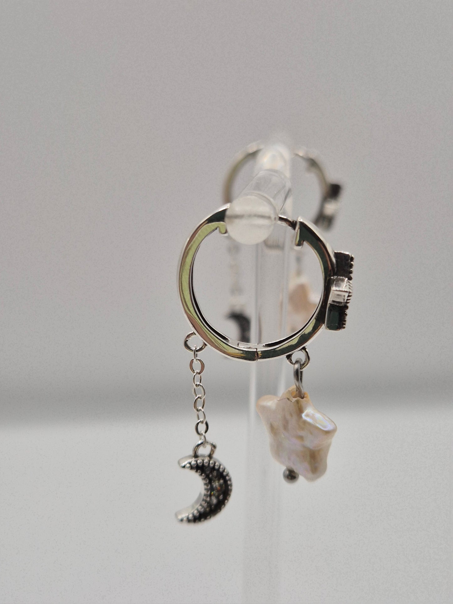 Star & Moon Pearl Hoops — Genuine Star Pearl Sterling Silver
