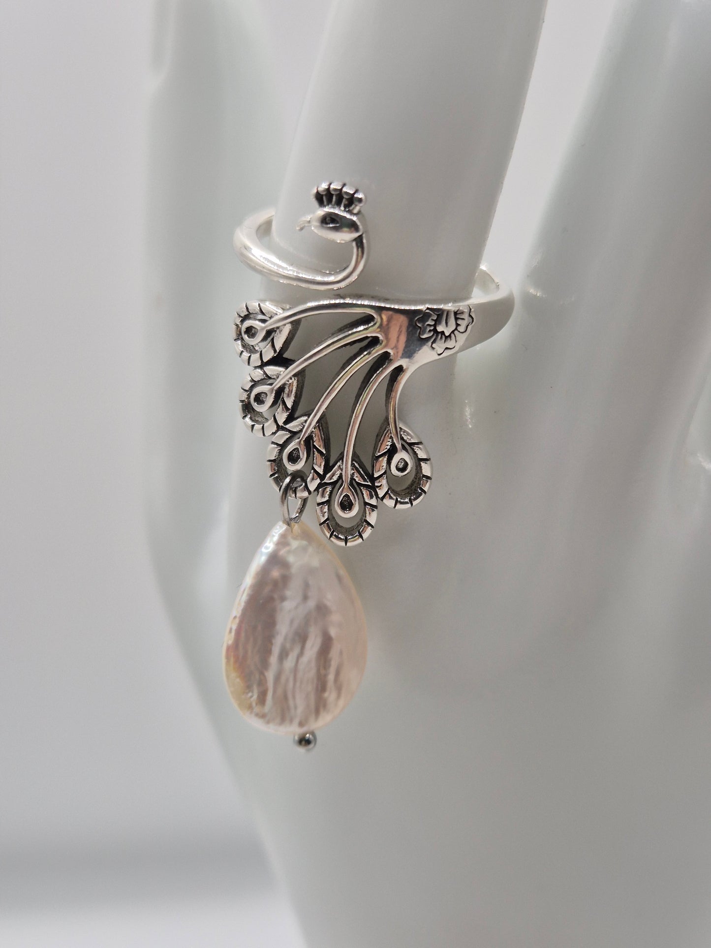 Pearl Peacock Vintage Plume Ring