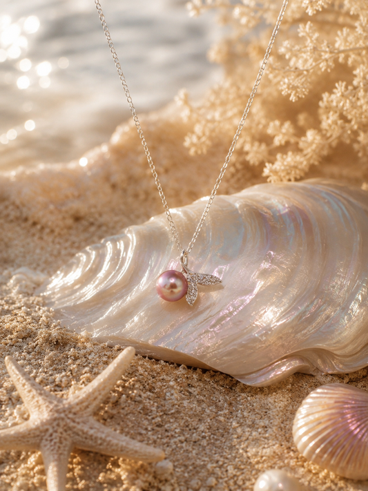 Minimalist Mermaid Tail Pearl Pendant