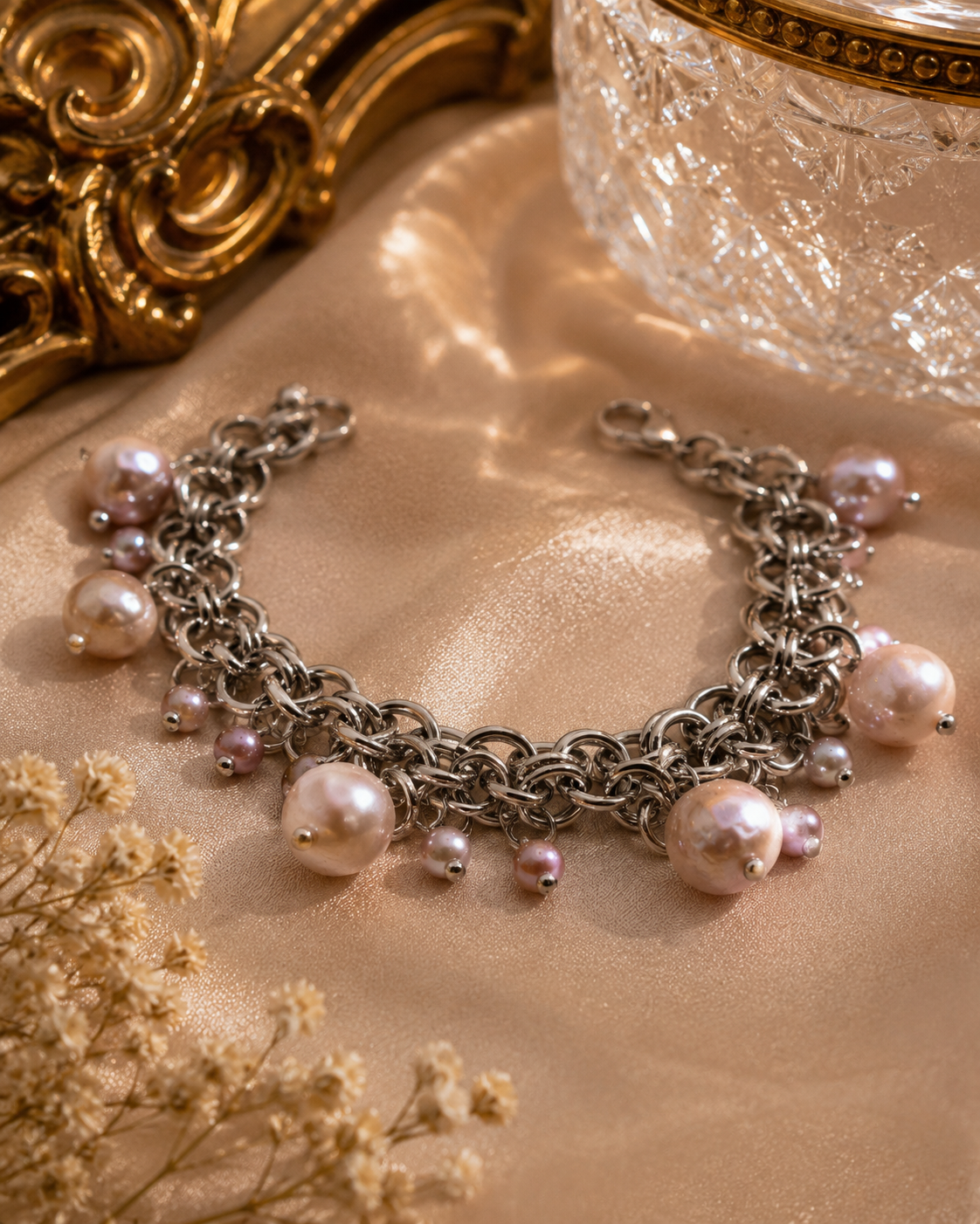 Baroque Moonfall Chainmaille & Pearl Bracelet — Purple Baroque Pearls
