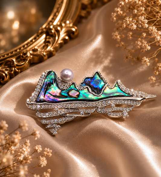 Pearl Over Shimmering Hills Brooch