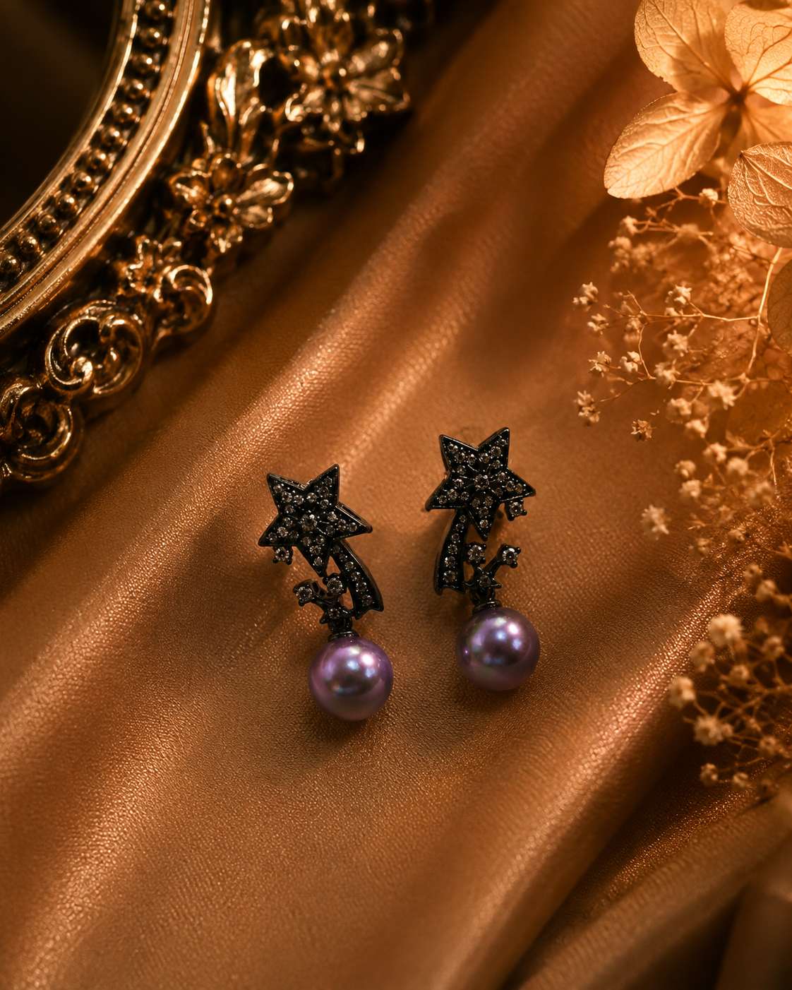 Edison Pearl Shooting Star Black Stud Earrings - Sterling Silver