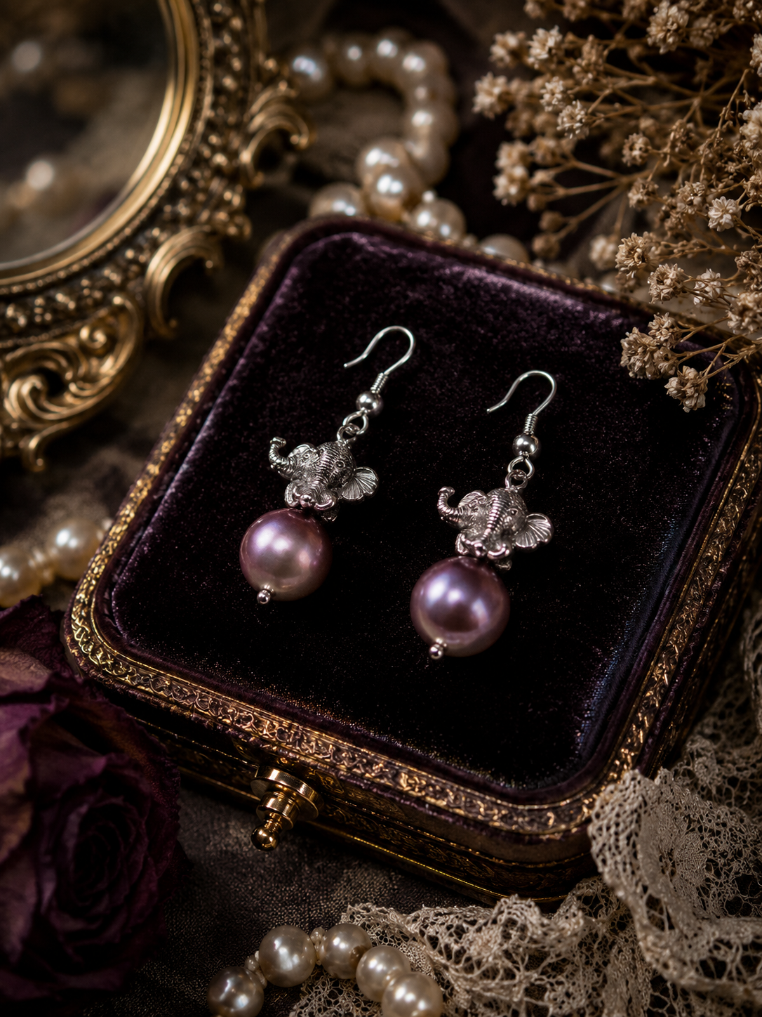 Edison Pearl Sterling Silver Elephant Earrings