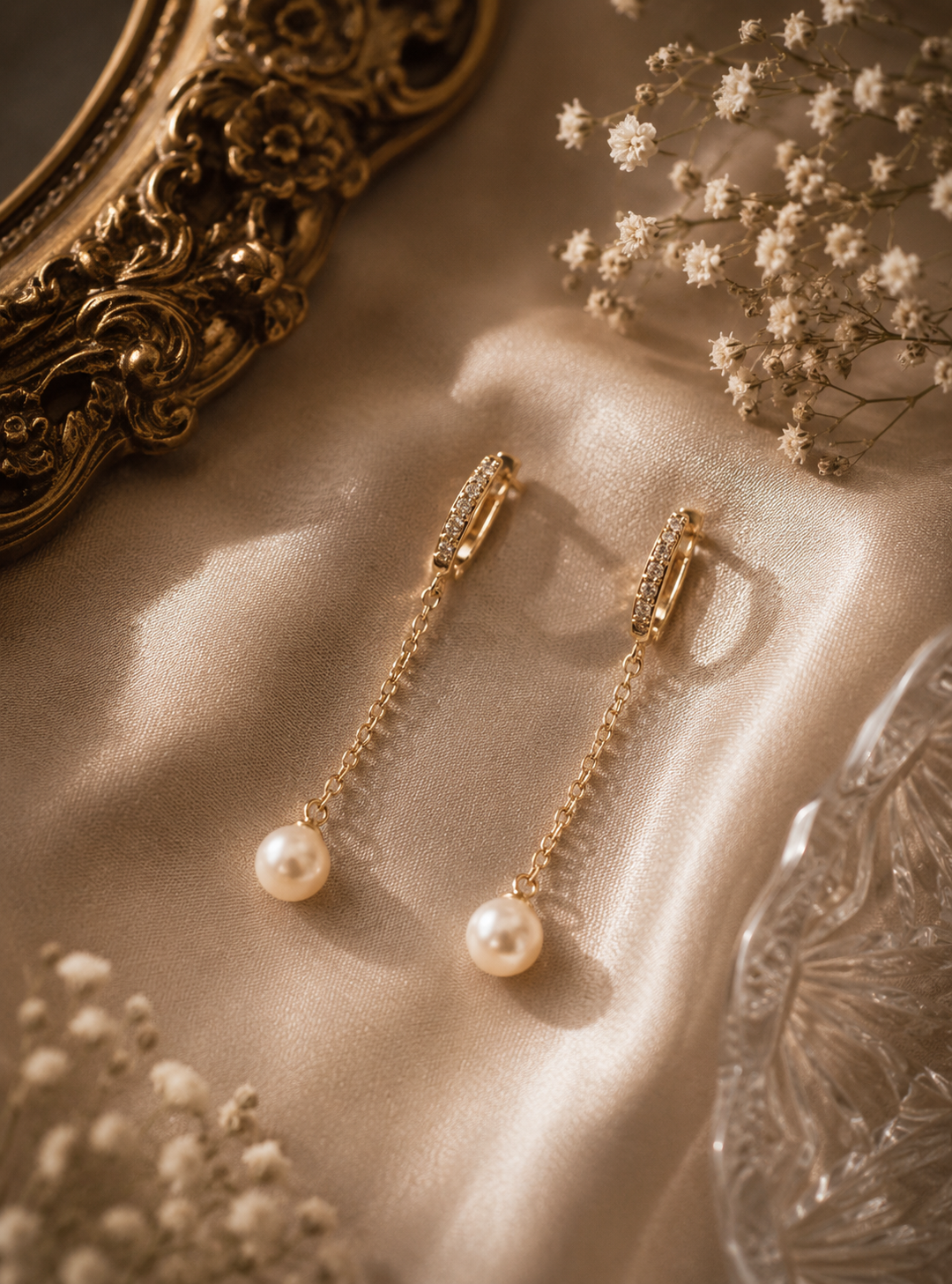 Golden Pearl Drop Earrings