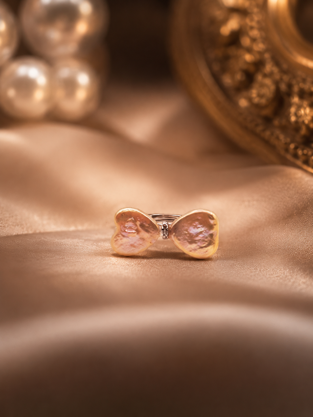 Double Heart Pearl Ring - Sterling Silver
