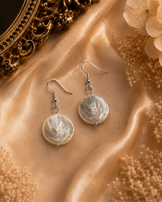 Simple Coin Drop Pearl Earrings